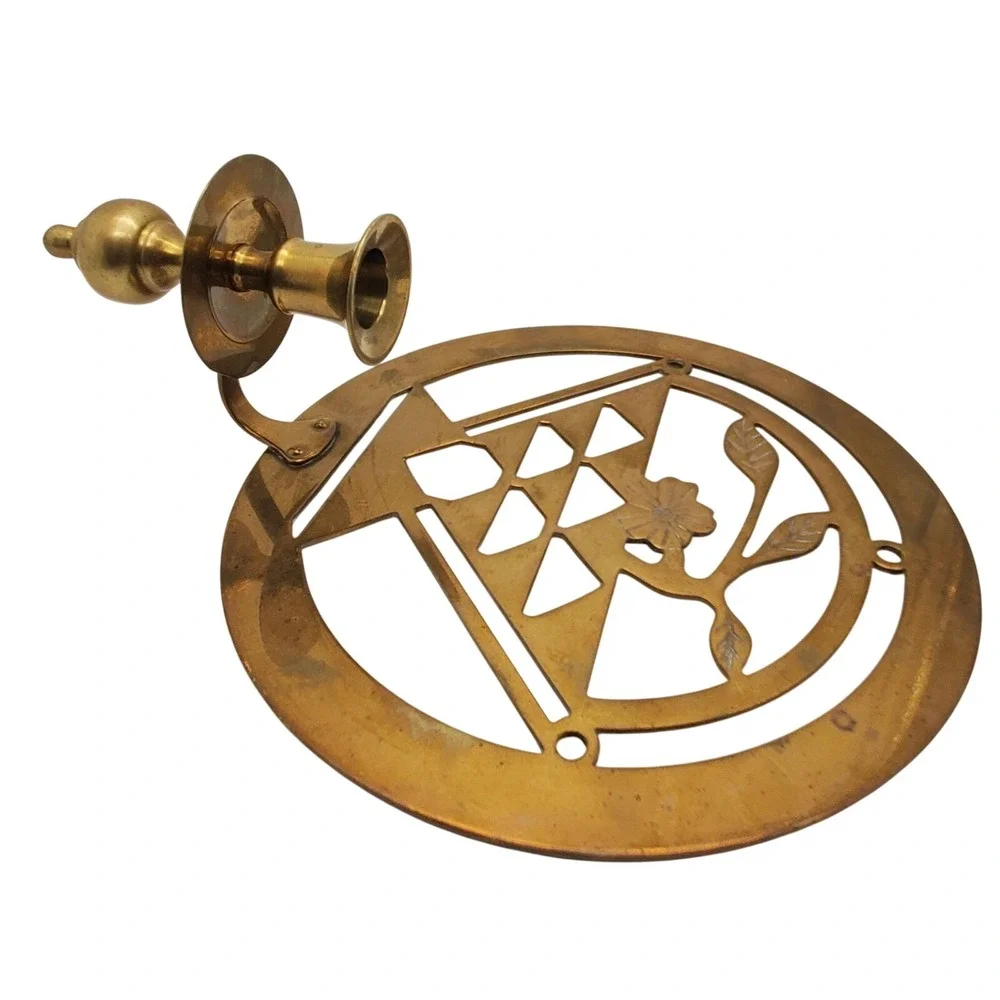 Solid Brass Wall Candle Holder Geometric Lotus Flower Basket Sconce Vintage 70s